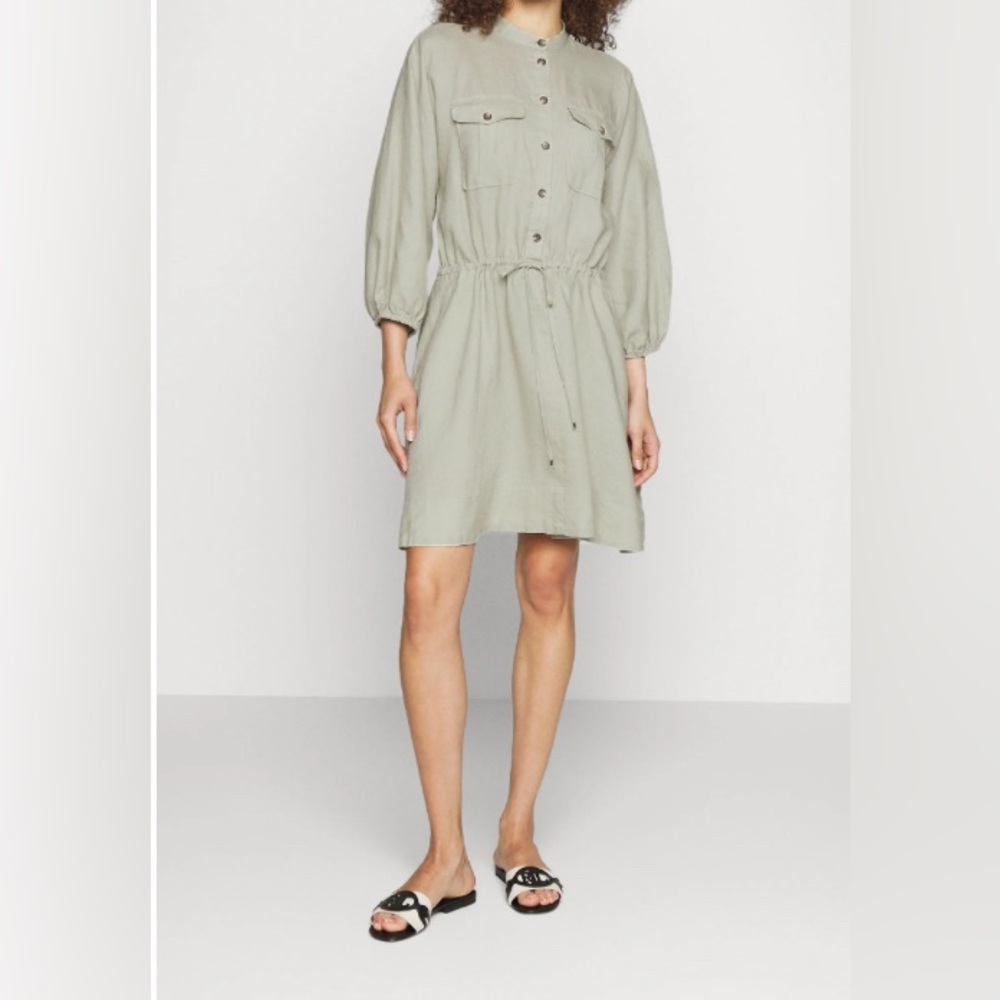 Ralph Lauren Sage Green Utility Shirt Dress 100% Linen‎ size 6P with pockets